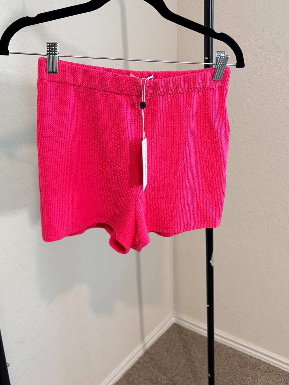 Lovers + Friends Hot Pink Textured Knit High Waist Shorts